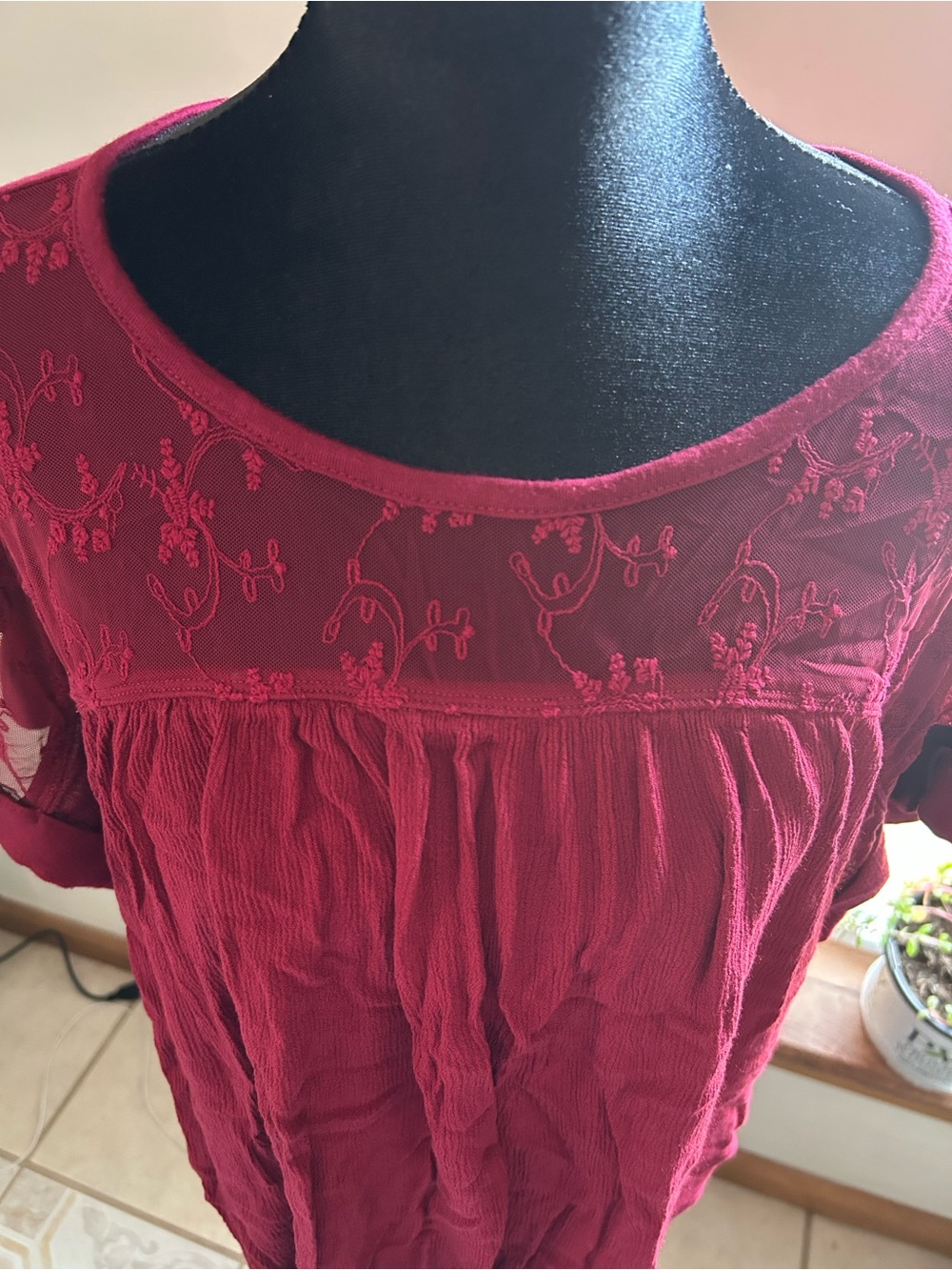 Maurices Raspberry Embroidered Scoop Neck Tunic